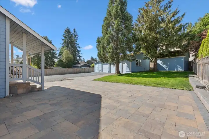 Expansive patio soaked in sun