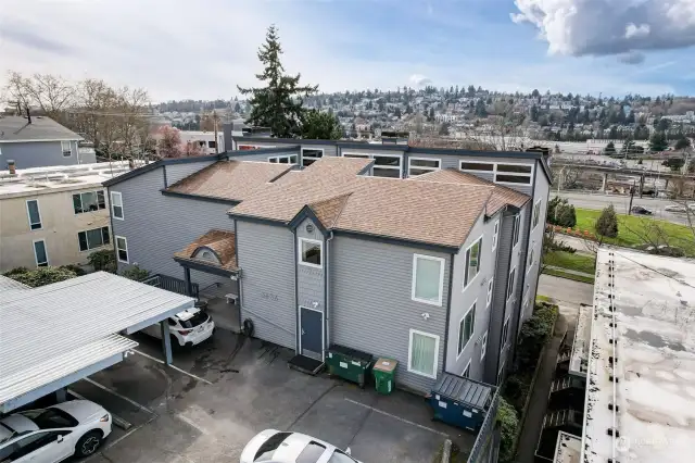 Aerial view of rear of building