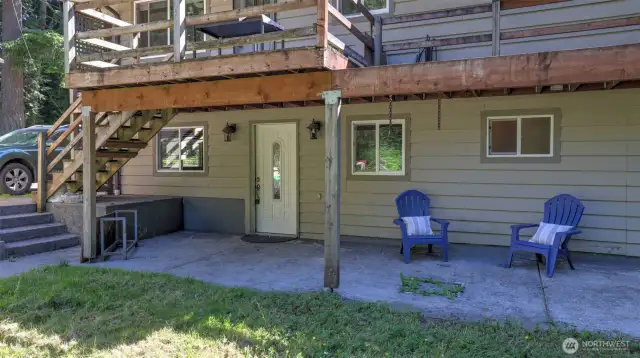Just outside your door is a covered, cement patio — the perfect spot for relaxation. Plenty of room to style with a table, chairs, a couch, or whatever makes it your favorite hangout!