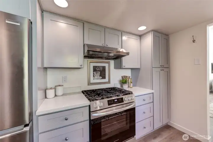 New stainless appliances, including this quality gas stove & refrigerator.