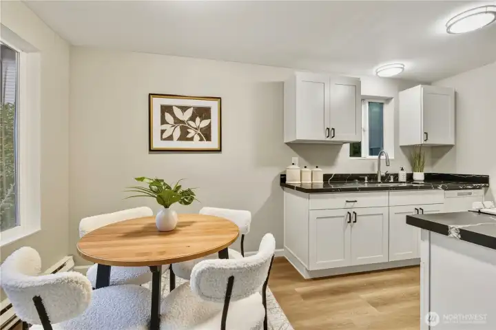 Bright, modern kitchen with space to gather and enjoy meals.
