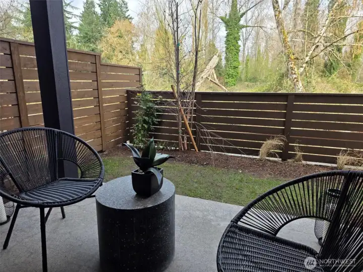 Covered patio opens up to a fenced backyard and beautiful greenbelt views!