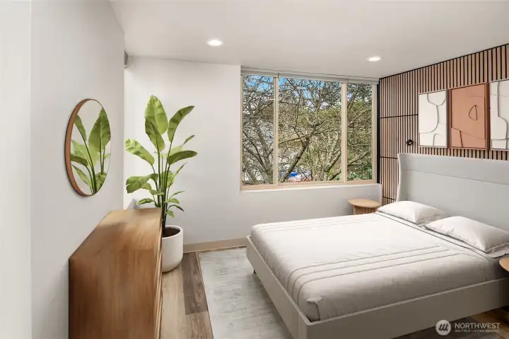 Primary bedroom virtually staged.