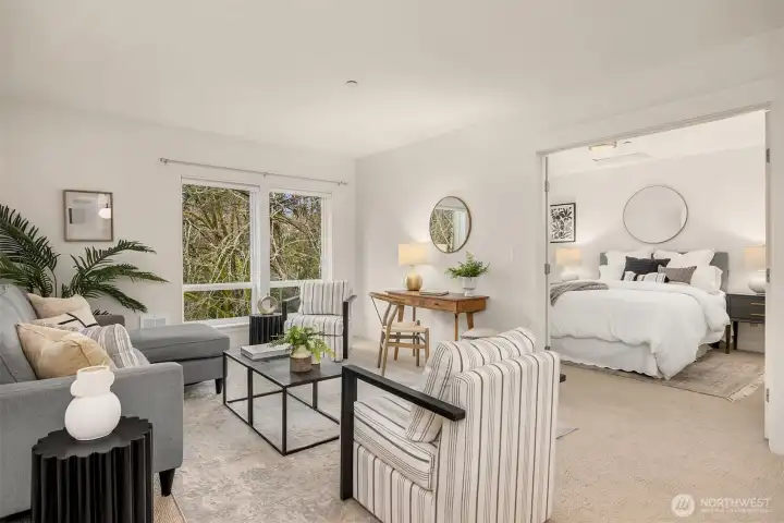 A serene place to recharge, with the bedroom flowing gently into the living space for effortless island living.