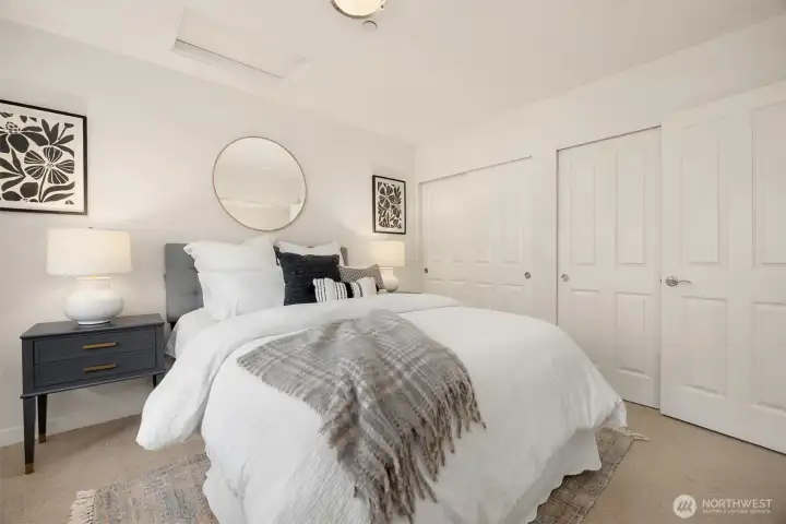 Thoughtfully designed bedroom with generous closet space, offering both convenience and organization.