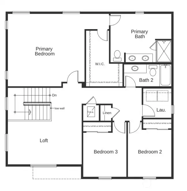 Artist Rendering 2nd Floor 2230 Plan. Optional 4th Bedroom in lieu of Loft space. Not shown.