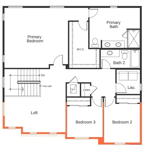 Artist Rendering 2nd Floor. Optional 4th Bedroom in lieu of Loft space.