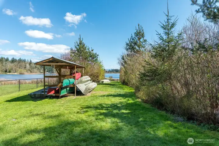Community boat storage with close access to lake and dock.