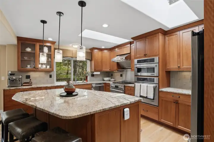 Skylights help keep the kitchen light and bright and easy to work in.