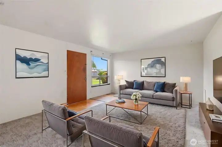 The 2 bedroom apartment is shown here virtually staged.