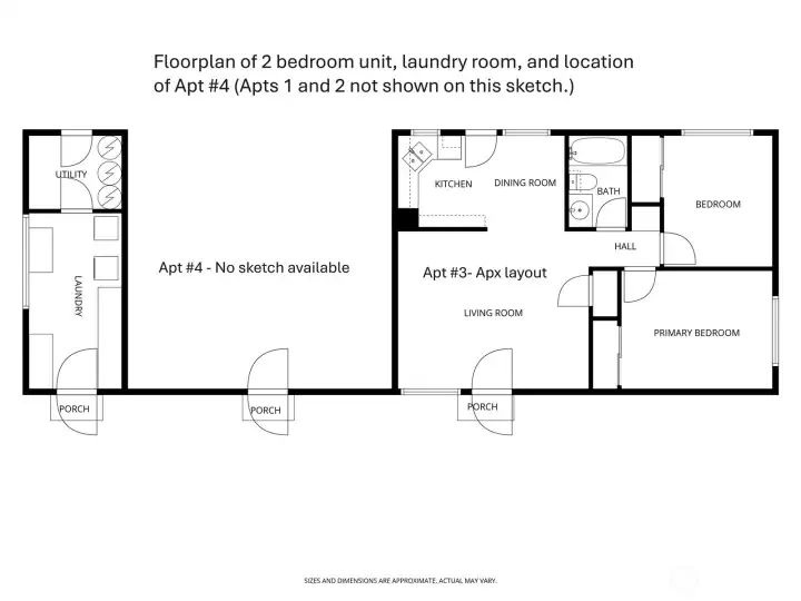 Floorplan showing Apts 3, 4, and Laundry