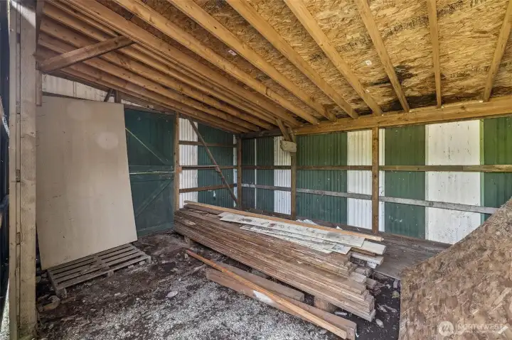 Extra wood storage and could easily be converted to two horse stalls. Extra wood storage and could easily be converted to two horse stalls.