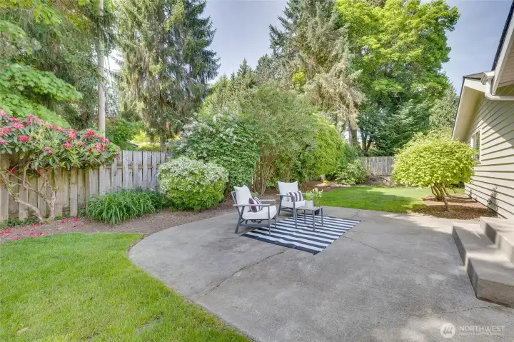 Mature landscaping helps make this an easy maintenance yard. Mature landscaping helps make this an easy maintenance yard.