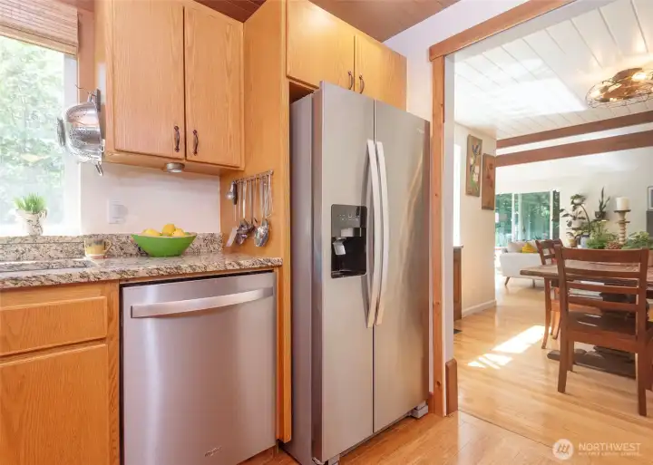 Kitchen into dining room.