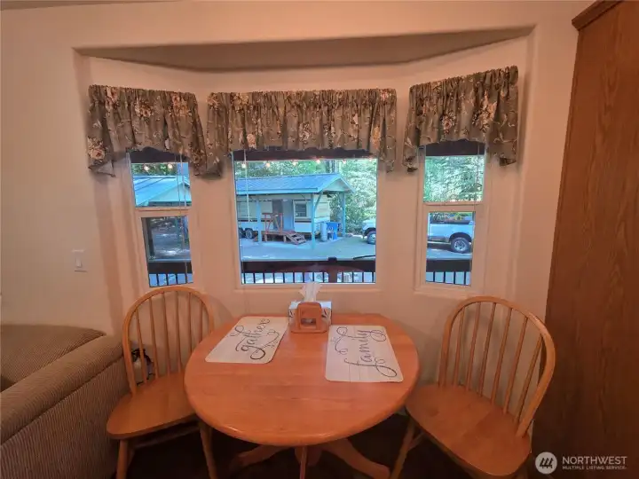 dining area with bay window