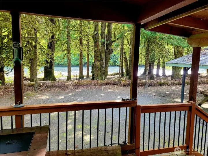 view from covered porch off living room