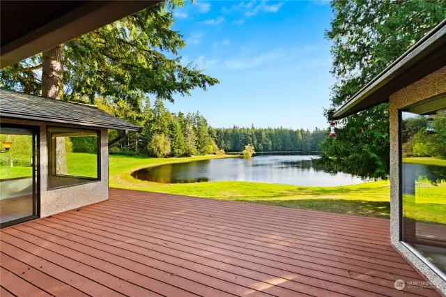 Spacious trex-style deck to oversee the lake and watch the wildlife.