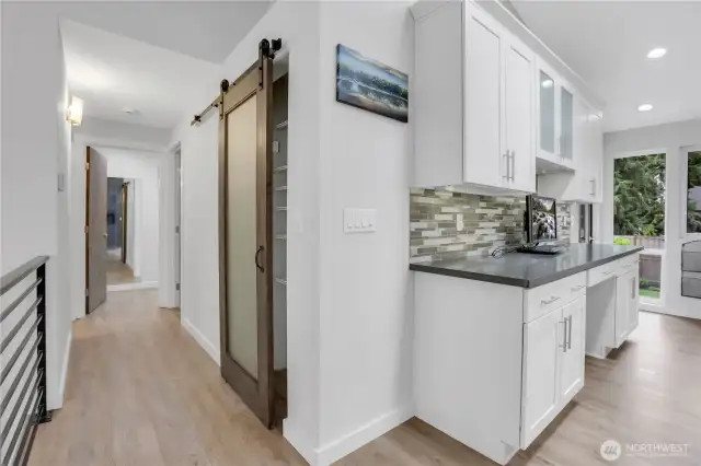 Spacious Pantry with barn door.