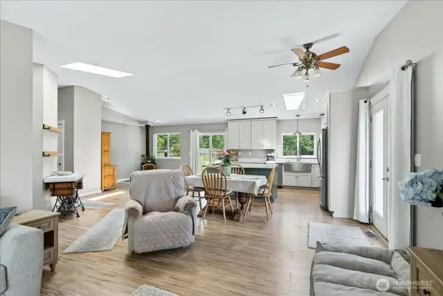 View living room to open kitchen