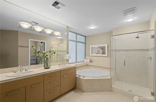Primary bath with soaking tub.