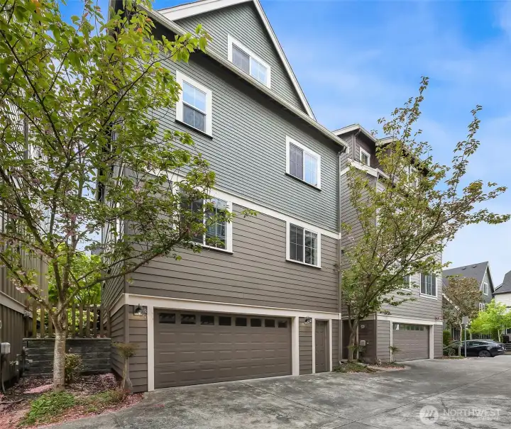 The 2-car garage includes extra space for hobbyists.