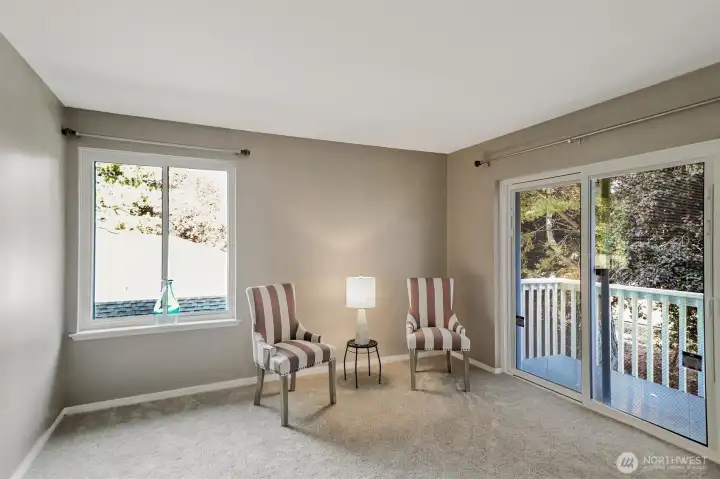 The balcony is private and is easily accessed from the great room.