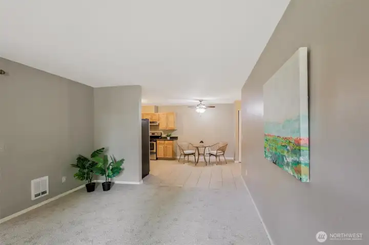 The kitchen and the dining area are open to the great room for easy flow and entertaining.