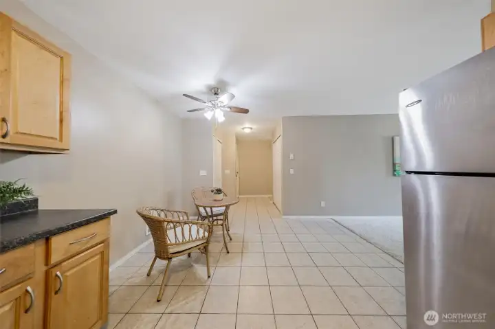 From this angle you can see the spacious entry and the wide dining area.