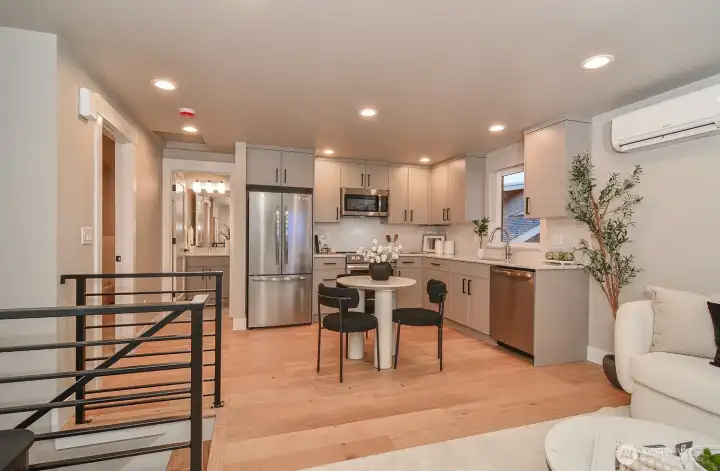 Upper level open kitchen.