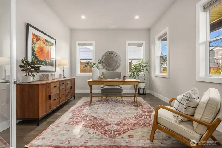 Main level, dedicated office, east facing windows for morning light