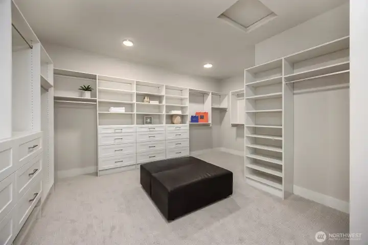 The primary closet is swoon worthy