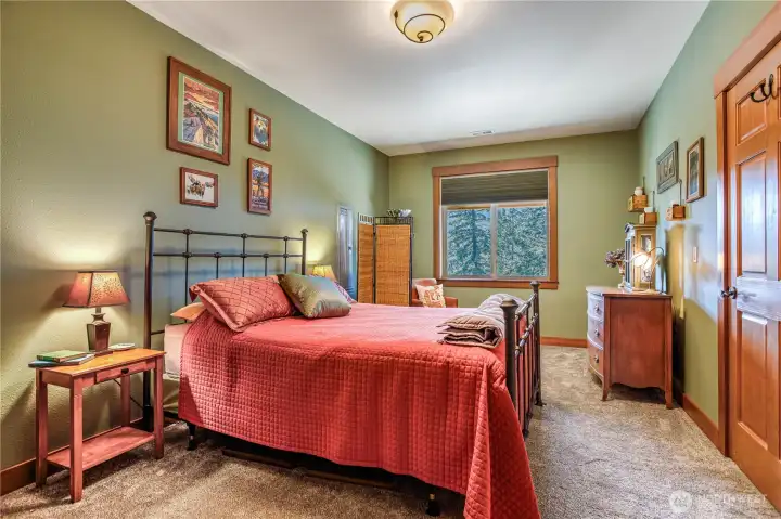 One of 3 downstairs bedrooms. This room, the office, & 1 of the 2 full baths are on the lower level to the left of the stairs & family room.