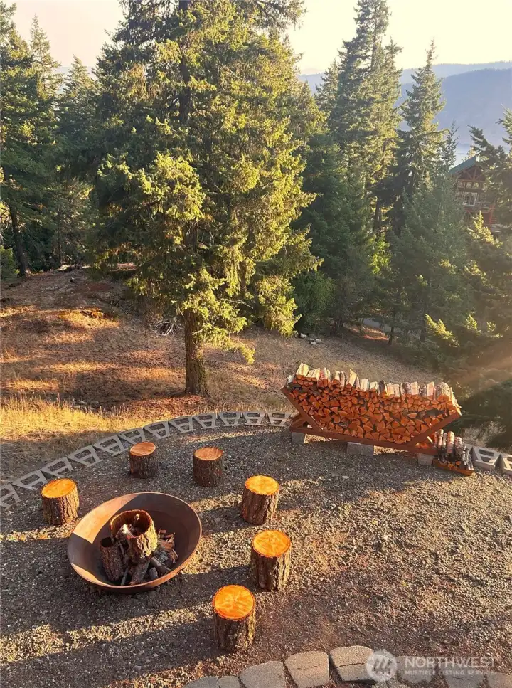 Enjoy a sunset & an evening fire in the firepit on the terrace next to the house.