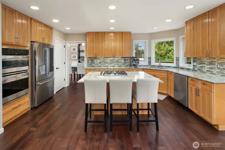 Luxury appliance package, Wolf gas cooktop, Meile dishwasher and LG refrigerator, makings everyday cooking and entertaining a delight!