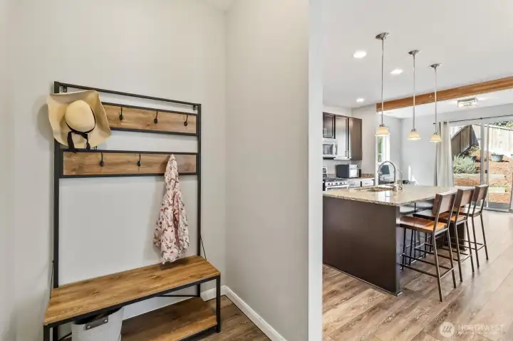 Functional mudroom area for convenient everyday organization.