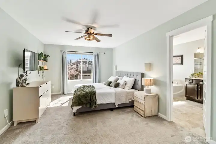 Expansive primary bedroom with abundant natural light.
