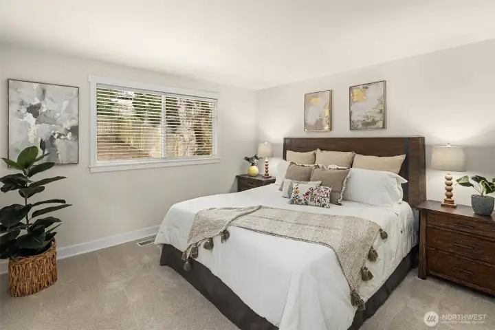 King size bed fits wonderfully in the primary bedroom. New carpet all throughout the house.