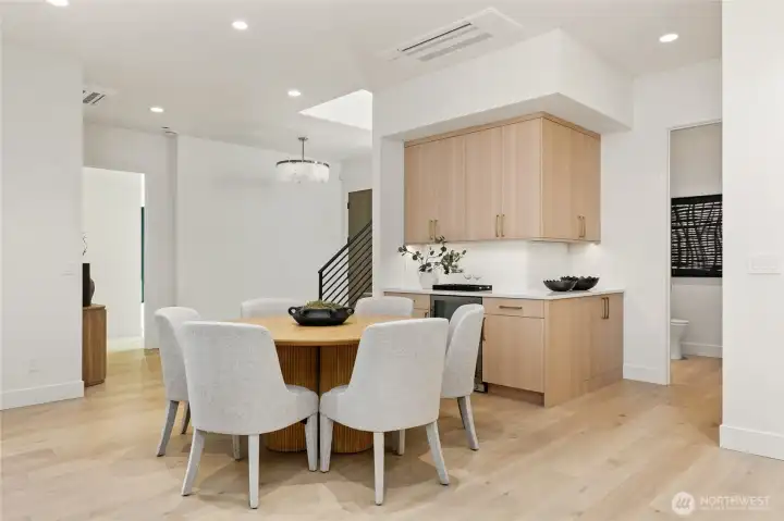 Dining Area with Custom Buffet with Wine Fridge and Additional Cabinets Dining Area with Custom Buffet with Wine Fridge and Additional Cabinets