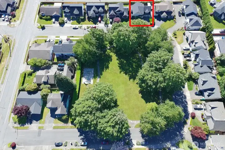 Aerial View of Magnuson Place and private park.