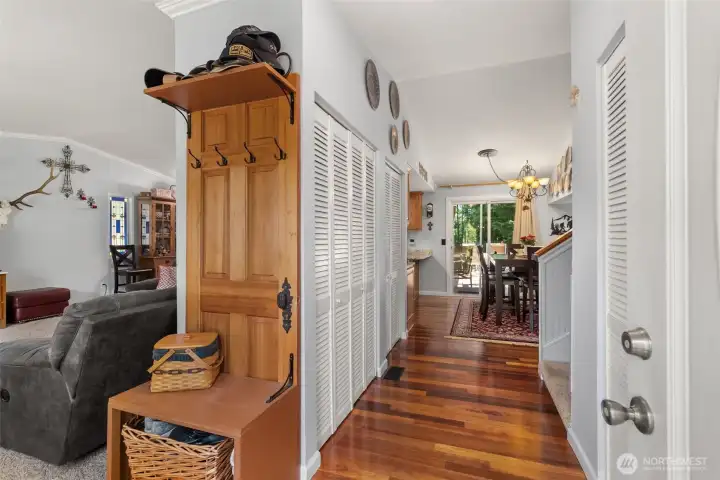 Walk in the entry with living room to the left