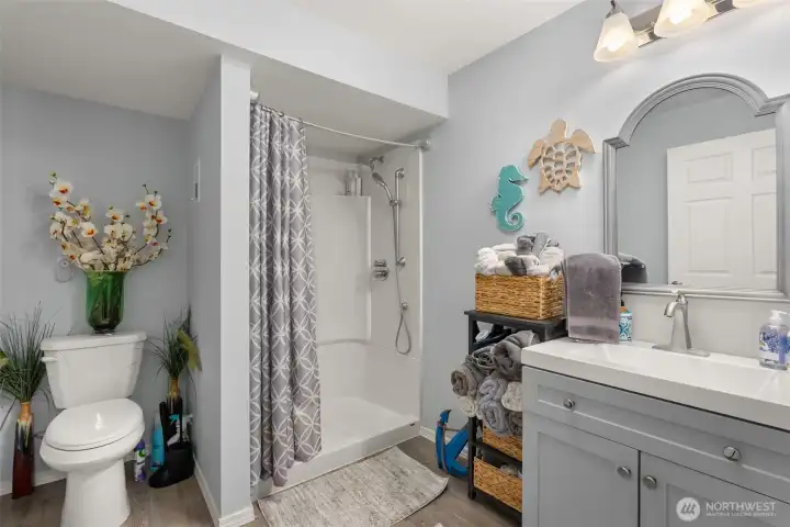 Ensuite bathroom off finished room on lower level