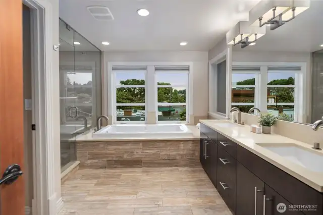 Massive bathroom with soaking tub.