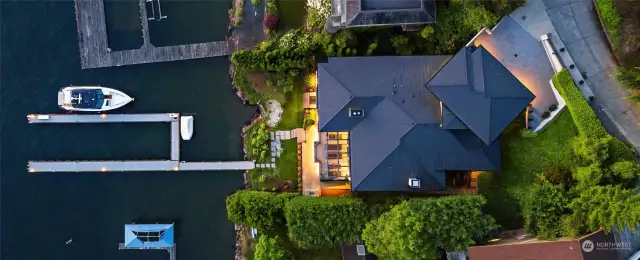 An aerial overview showcasing the property, its approach, and parking facilities.