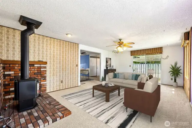 Family Room with Gas Stove.