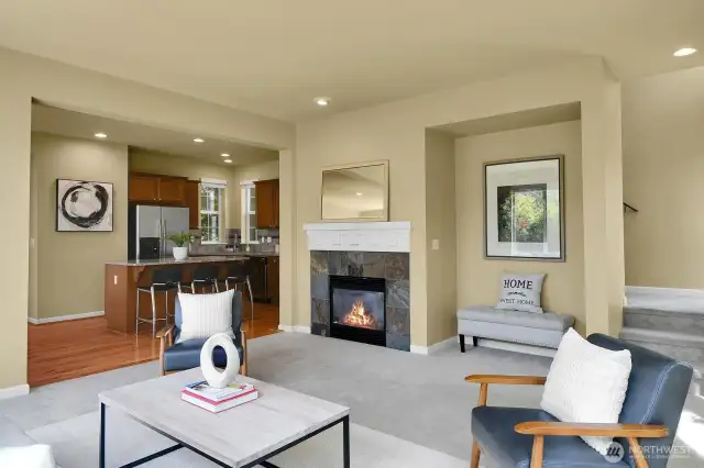 Really spacious living room with a cozy fireplace for warmth and ambience.