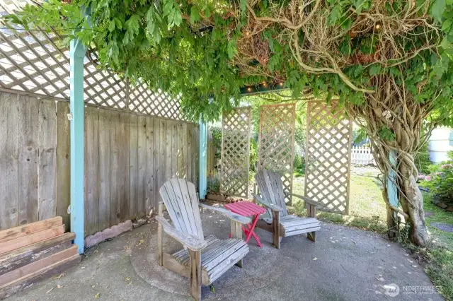 Gazebo with shaded sitting area.