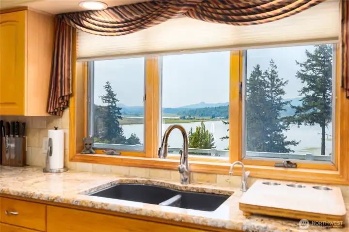Kitchen has a wonderful view over the lake