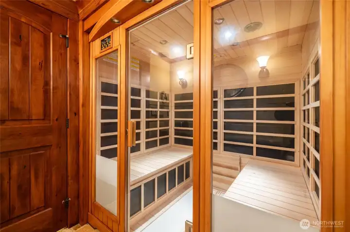 Built in sauna in the lower level bathroom.