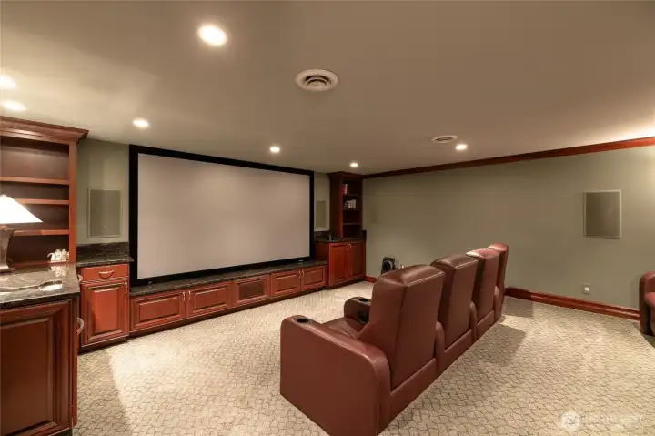 10 Seat theater with upgraded projector with a large screen