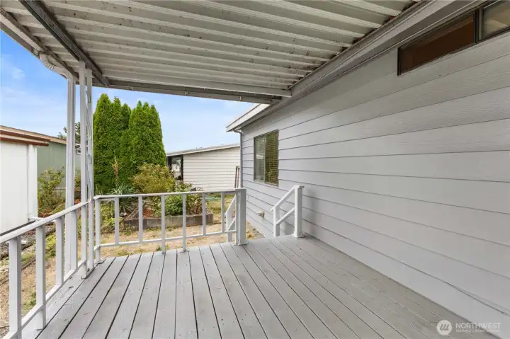 The door off the kitchen leads to the patio